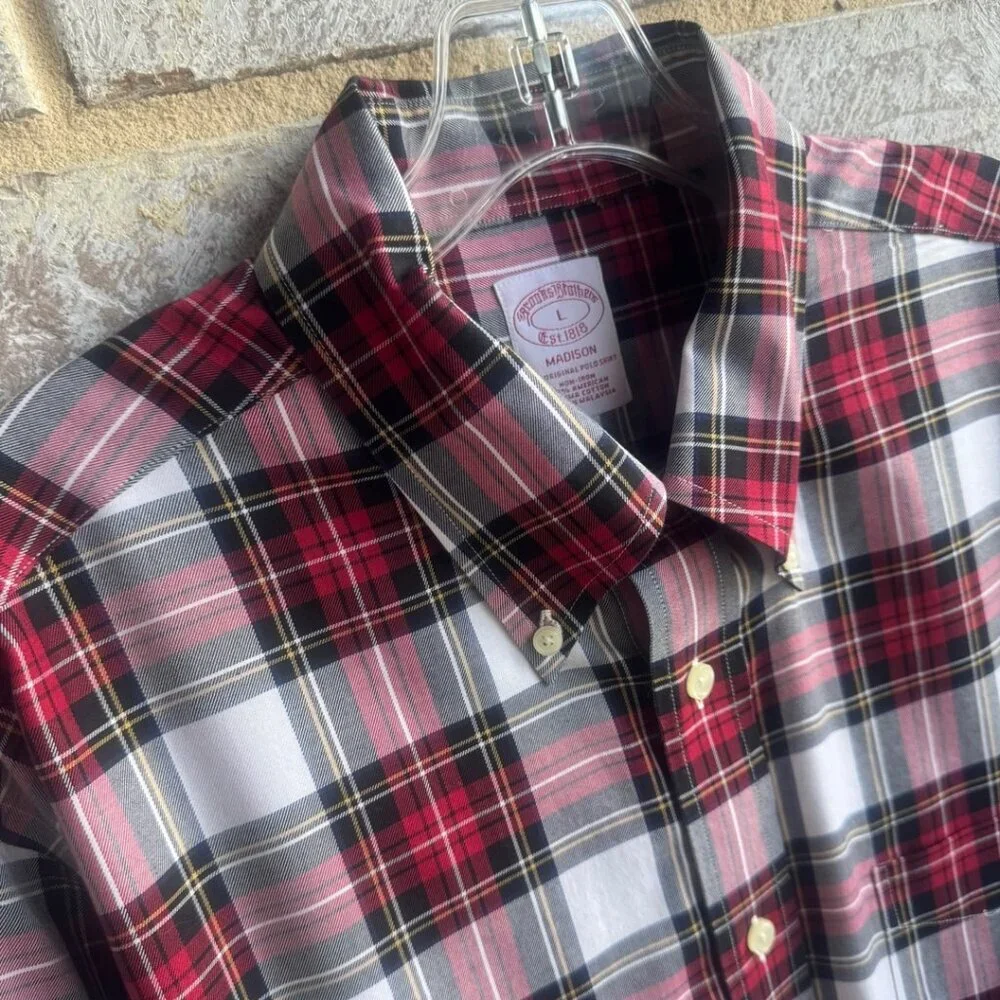 Brooks Brothers Madison Long Sleeve Button Front Plaid Shirt Men's Size L
